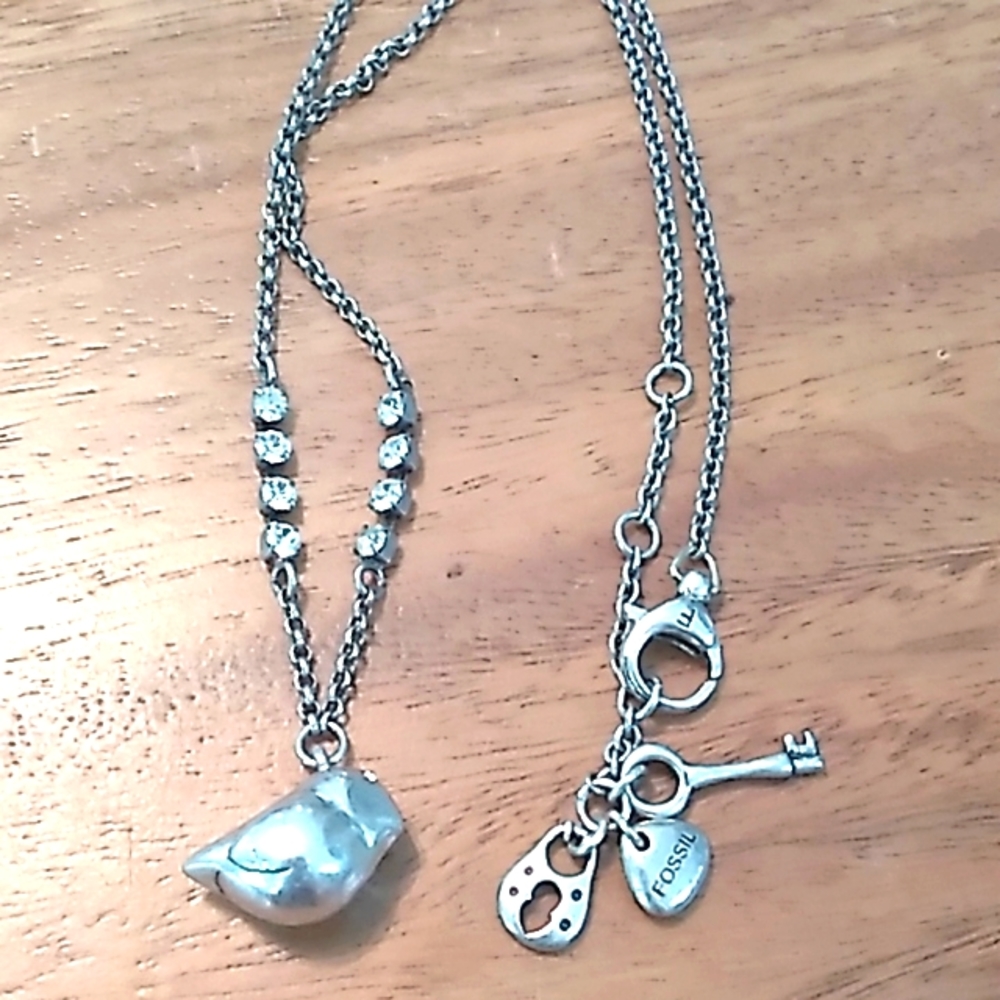 Silver Bird and Rhinestone Necklace - Picture 3 of 6